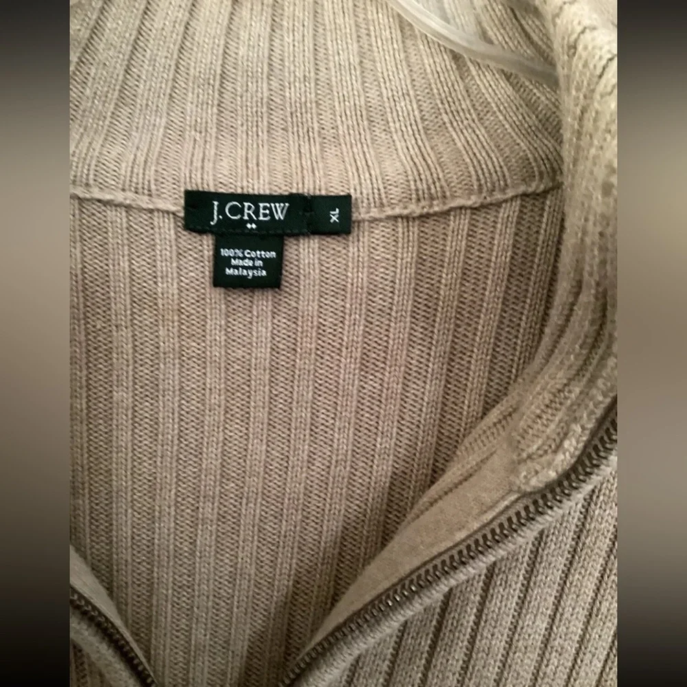 J. CREW Ribbed Full Zip Cardigan Sweater Tan/ Beige Neutral Classic